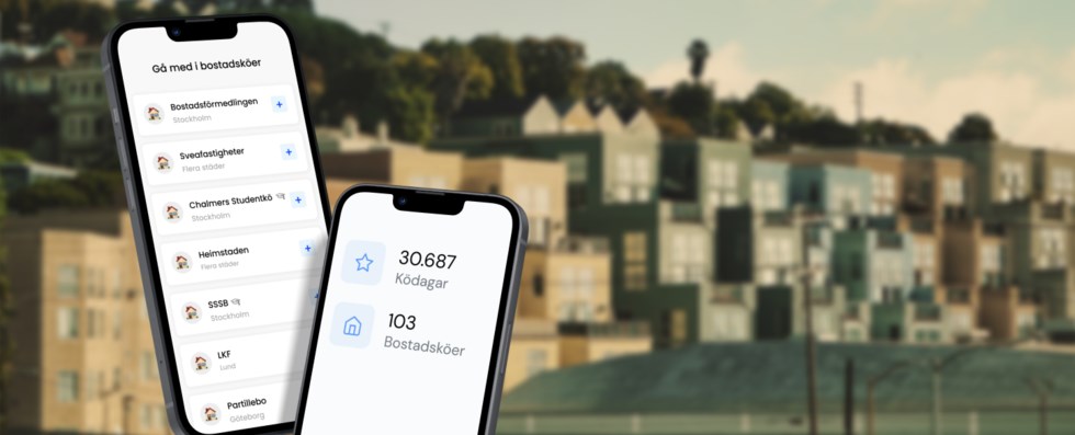 Bilden visar två mobiltelefoner med bostadsköer